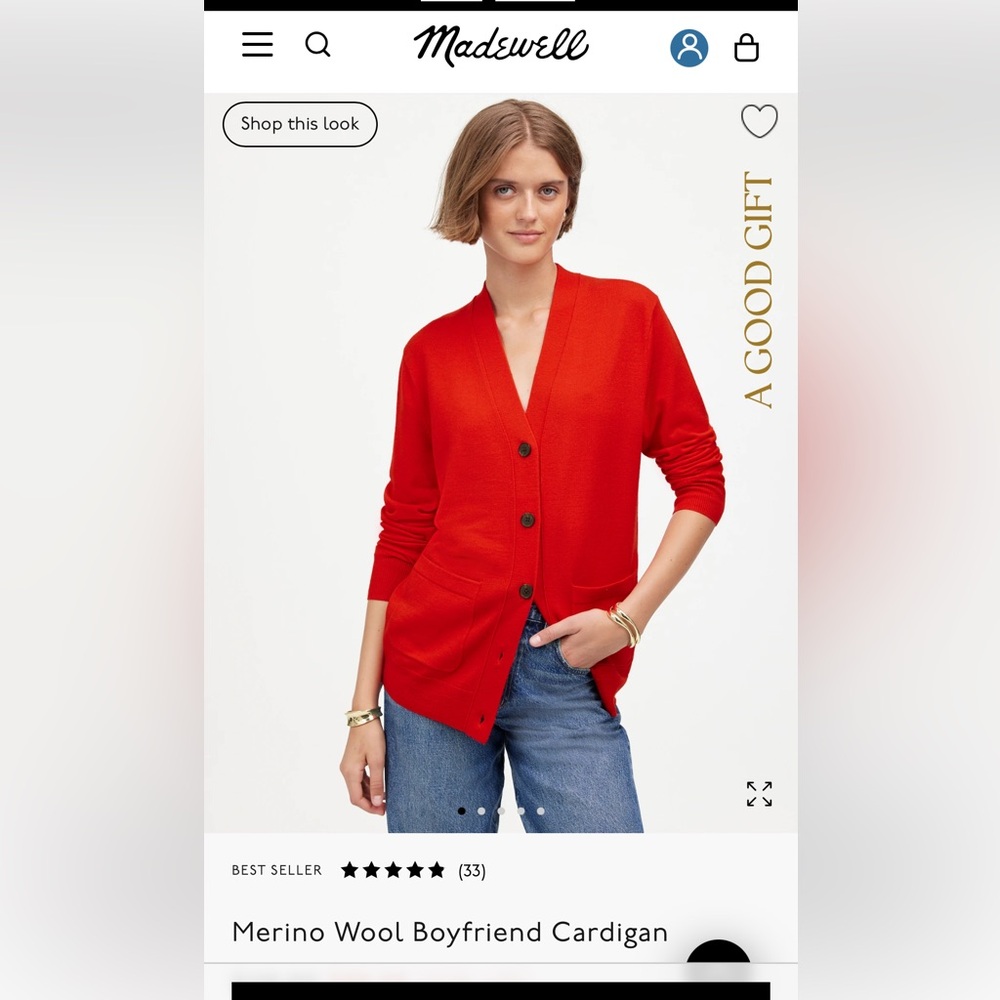 Madewell Merino Wool Boyfriend Cardigan - Bright Cherry